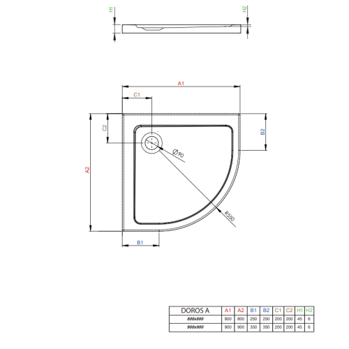 Душовий піддон RADAWAY Doros A, 90x90, SDRA9090-01