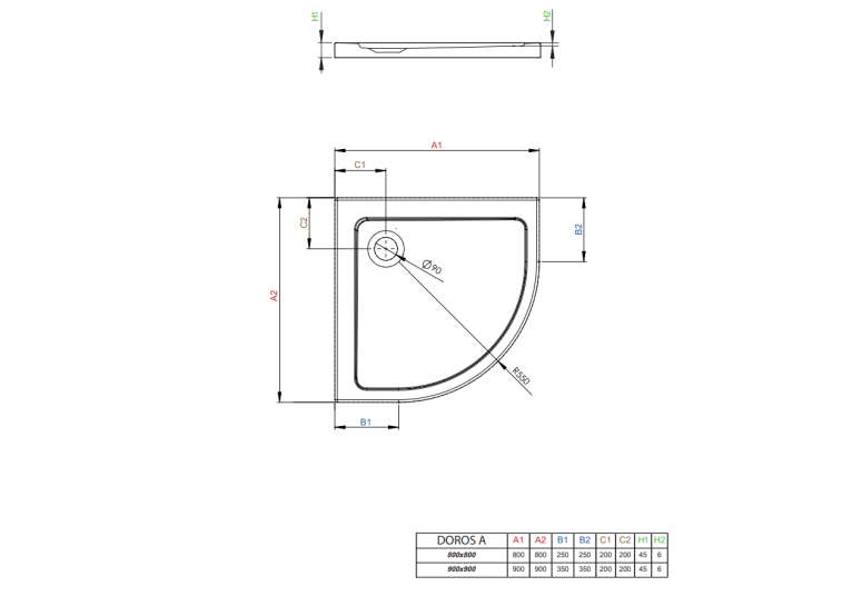 Душовий піддон RADAWAY Doros A, 90x90, SDRA9090-01