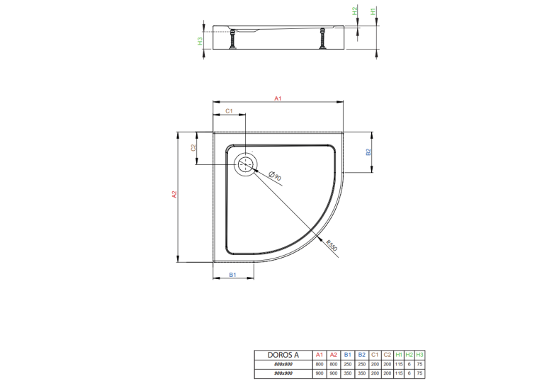 Душовий піддон RADAWAY Doros A Compact, 90x90, SDRA9090-05