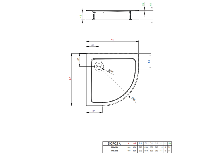 Душовий піддон RADAWAY Doros A Compact, 90x90, SDRA9090-05