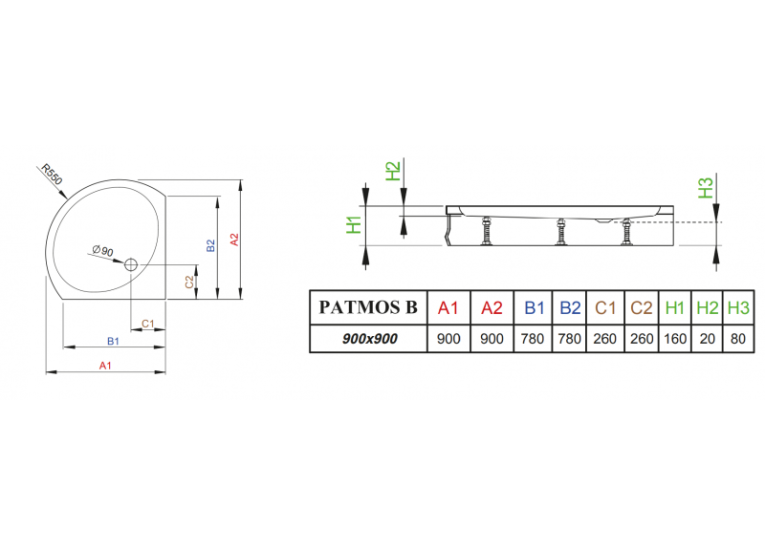 Душовий піддон RADAWAY Patmos B, 90x90, 4T99155-03