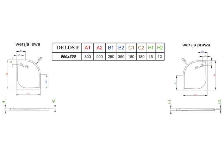 Душовий піддон RADAWAY Delos E, 90x80, лівий SDE9080-01L