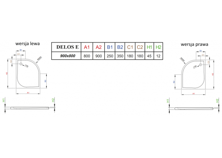 Душовий піддон RADAWAY Delos E, 90x80, лівий SDE9080-01L