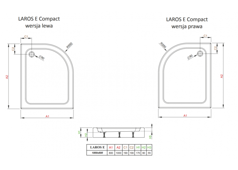 Душовий піддон RADAWAY Laros E, 100x80 правий, SLE81017-01R