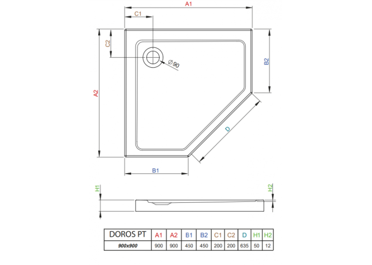 Душовий піддон RADAWAY Doros PT, 90x90, SDRPT9090-01