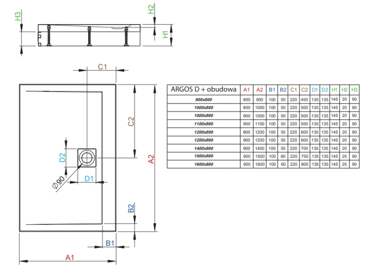 Душовий піддон RADAWAY Argos D, 90x80, 4ADN89-02