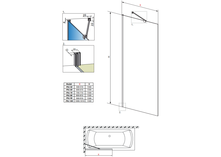 Шторка для ванни RADAWAY Idea Black PNJ 50, 10001050-54-01