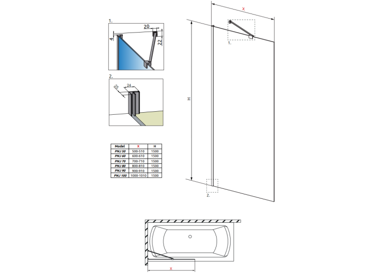 Шторка для ванны RADAWAY Idea Black PNJ 50,  10001050-54-01