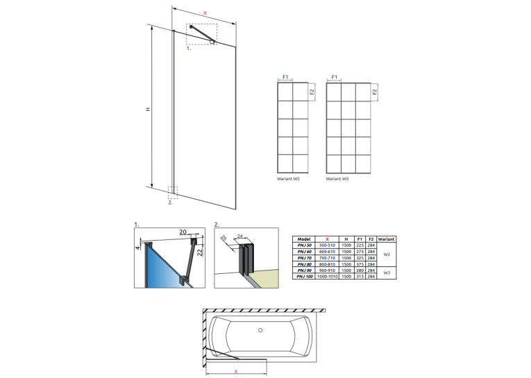Шторка для ванны RADAWAY Idea Black PNJ Factory 50,  10001050-54-55