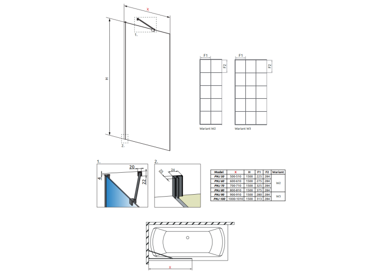 Шторка для ванни RADAWAY Idea Black PNJ Factory 50, 10001050-54-55