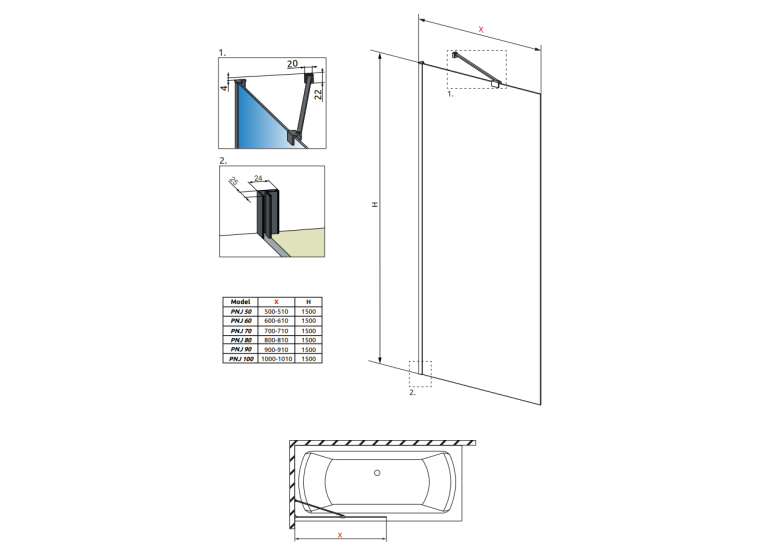 Шторка для ванны RADAWAY Idea Black PNJ Frame 50, 10001050-54-56