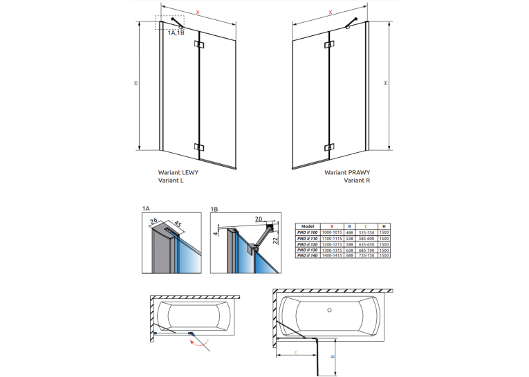 Шторка для ванны RADAWAY Essenza New PND II 100 left, 10002100-01-01L