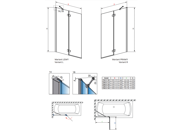 Шторка для ванни RADAWAY Essenza PND II 100 left, 10002100-01-01L