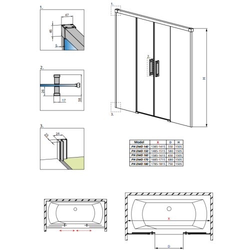 Шторка для ванны RADAWAY Idea Black PN DWD 140,  10004140-54-01