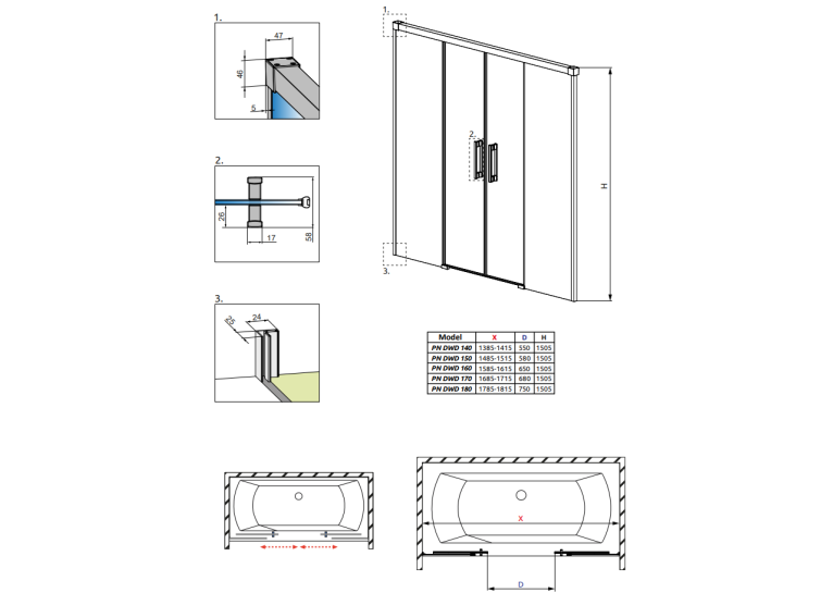 Шторка для ванны RADAWAY Idea Black PN DWD 140,  10004140-54-01