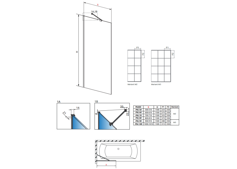 Шторка для ванны RADAWAY Modo New Black PNJ Factory 50,  10006050-54-55
