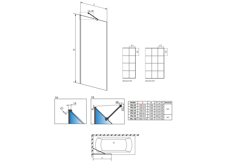 Шторка для ванны RADAWAY Modo New Black PNJ Factory 50,  10006050-54-55