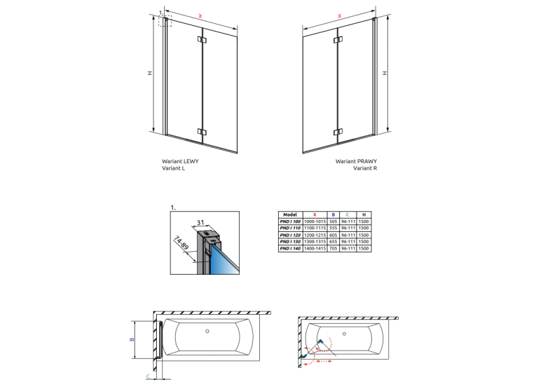 Шторка для ванни RADAWAY Nes PND I 100 R, 10010100-01-01R