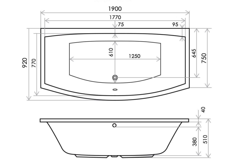 Ванна акрилова RADAWAY TILIA 190x90 (WA1-03-190x090US) + ніжки (NWE-68) + сифон R135L