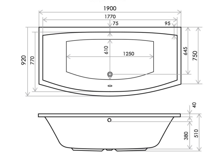 Ванна акрилова RADAWAY TILIA 190x90 (WA1-03-190x090US) + ніжки (NWE-68) + сифон R135L