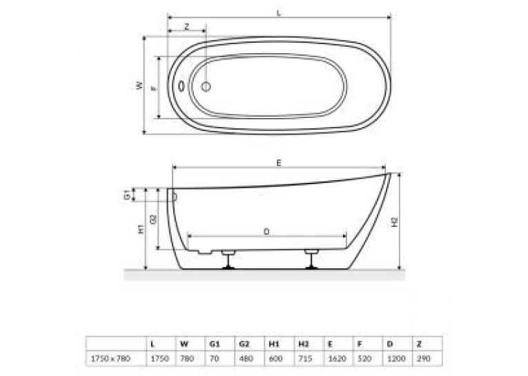 Ванна акрилова RADAWAY NIKIA 175x78x60 (WA1-41-175x078U-B)