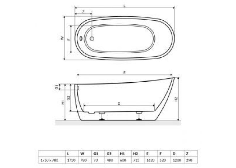 Ванна акрилова RADAWAY NIKIA 175x78x60 (WA1-41-175x078U-B)