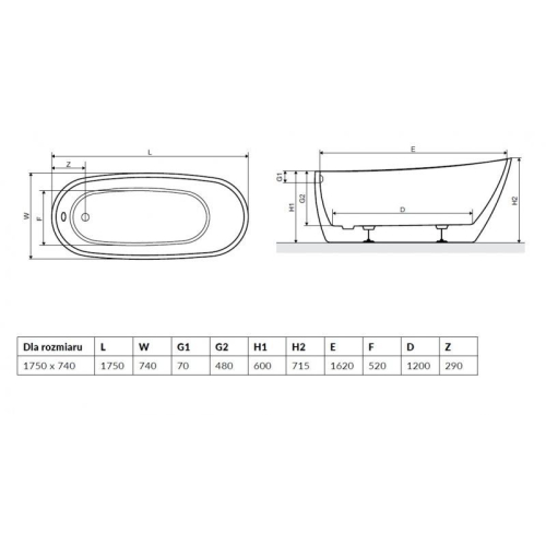 Ванна акриловая RADAWAY SAPIENTZA 175x78U-BC, Black, (WA1-42-175x078U-BC)