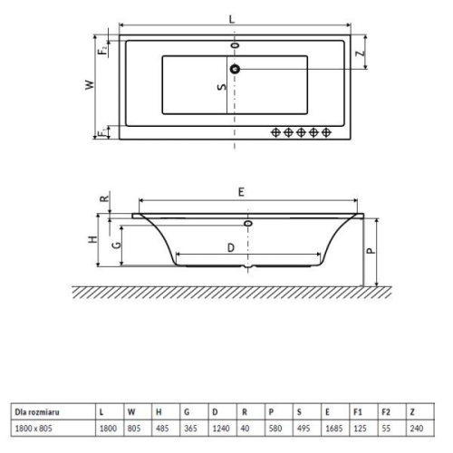 Ванна акрилова RADAWAY ARIDEA Lux 180x80 (WA1-25-180x080U) + ніжки (NWE-68)