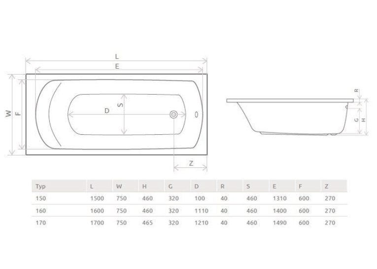 Ванна акрилова RADAWAY KEA 170х75 (WA1-04-170x075US) + ніжки (NWA-62) + сифон R135L