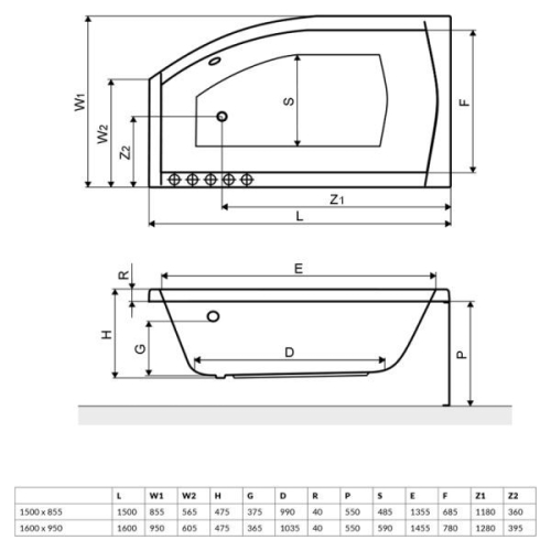 Ванна акрилова RADAWAY SITERA 160x95P (WA1-32-160x095PSU) + ніжки (NWE-68) + сифон R135L По шкодже пакування