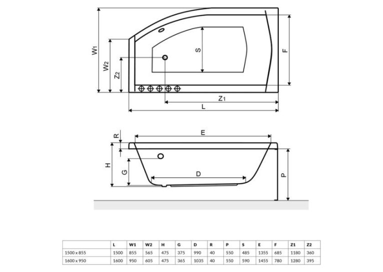 Ванна акриловая RADAWAY SITERA 160x95P (WA1-32-160x095PSU) + ножки (NWE-68) + сифон R135L Повреждена упаковка