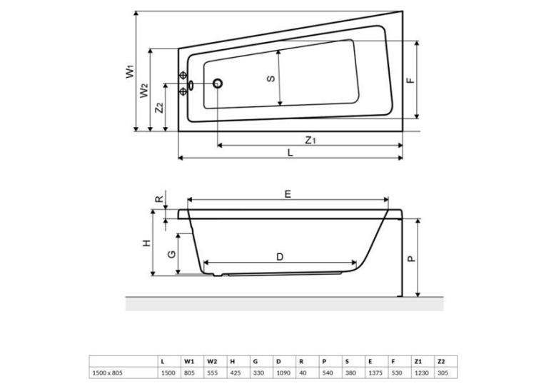 Ванна акрилова RADAWAY EVIA 150x80L (WA1-44-150х080L) + ніжки (NWA-62)