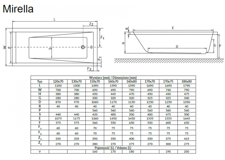 Ванна акрилова RADAWAY MIRELLA 150x70 (WA1-48-150x070S) + ніжки (NWA-62) + сифон R135L