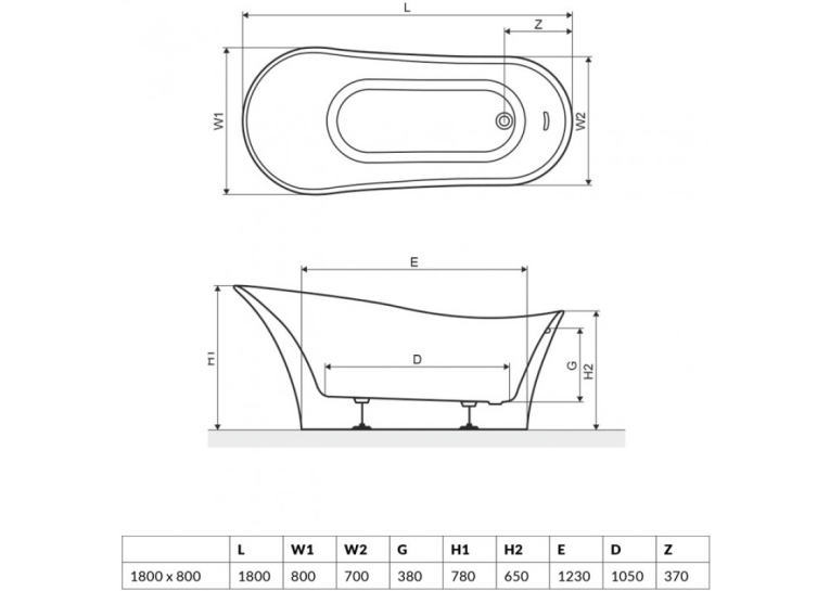 Ванна акриловая RADAWAY CRETA 180x080U (WA1-43-180x080U)
