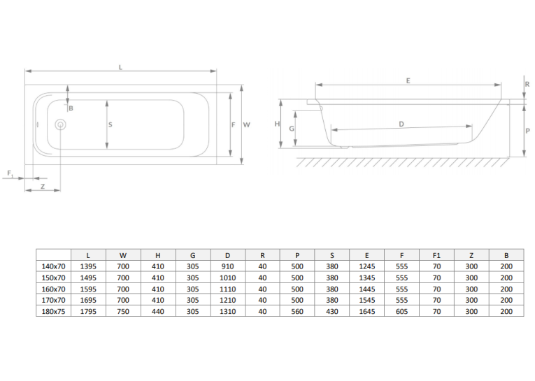 Ванна акрилова RADAWAY MIA 160x70 (WA1-50-160x070S) + ніжки (NWE-68) + сифон R135L