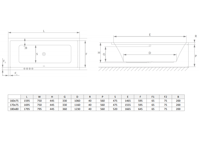 Ванна акрилова RADAWAY TEA 160x75 (WA1-51-160x075S) + ніжки (NWE-68) + сифон R135L