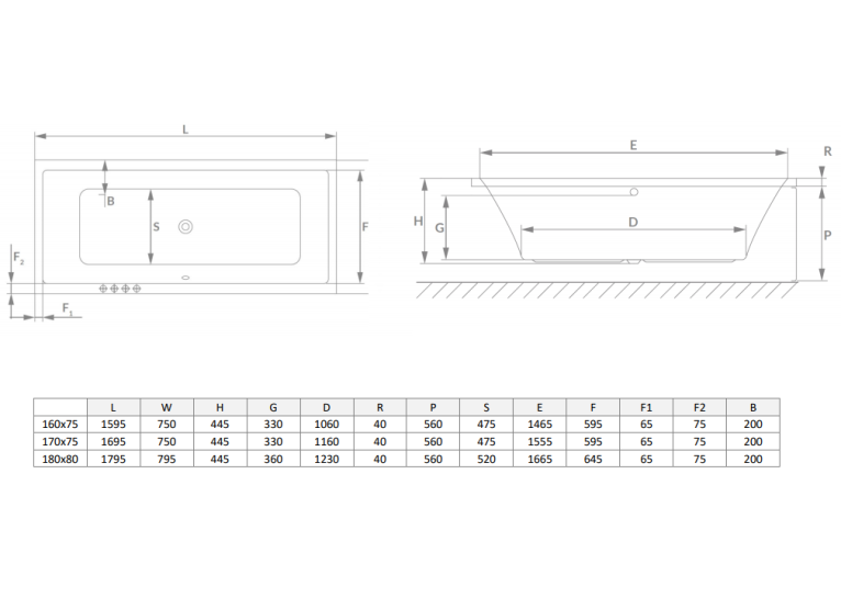 Ванна акрилова RADAWAY TEA 180x80 (WA1-51-180x080S) + ніжки (NWE-68) + сифон R135L