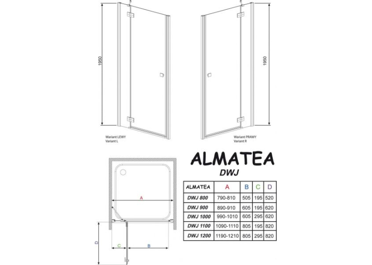 Душевая дверь RADAWAY Almatea DWJ 90 L/R, 31002-01-01N L / 31102-01-01N R