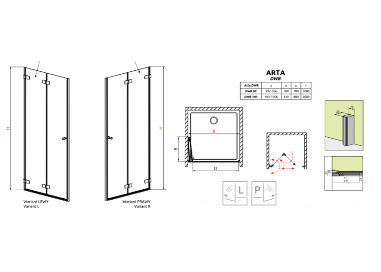 Душові двері RADAWAY Arta DWB 100 386152-03-01L