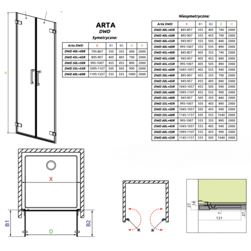 Душевая дверь RADAWAY Arta DWD 80 386030-03-01L + 386030-03-01R