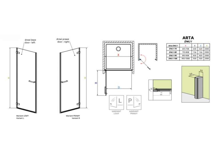 Душові двері RADAWAY Arta DWJ I 80 386071-03-01R