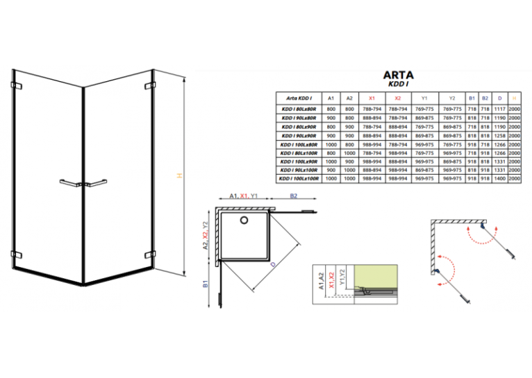 Душевая кабина RADAWAY Arta KDD I (80/80) 386060-03-01L + 386060-03-01R