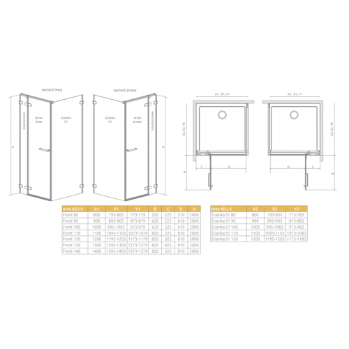 Душова кабіна RADAWAY Arta KDJ II (120/140) 386024-03-01 + 386457-03-01R, 386046-03-01R