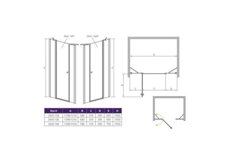 Душові двері RADAWAY Eos II DWJS 130, 3799455-01L