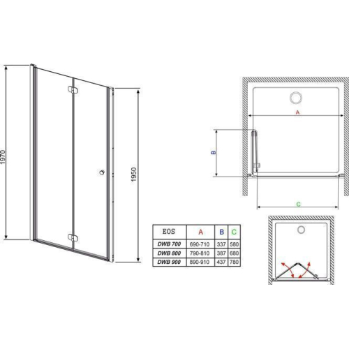 Душові двері RADAWAY Eos DWB 80, тип Bi-Fold, 37813-01-01NL