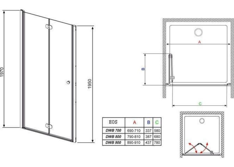 Душові двері RADAWAY Eos DWB 80, тип Bi-Fold, 37813-01-01NL