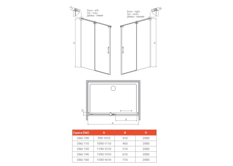  Душові двері RADAWAY Espera 545Lx2000 хром/прозоре скло 380545-01L