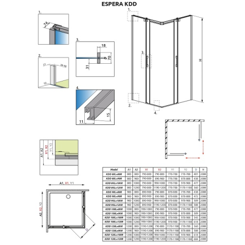 Душові двері RADAWAY Espera KDD 900Lx2000 хром/прозоре скло 380151-01L