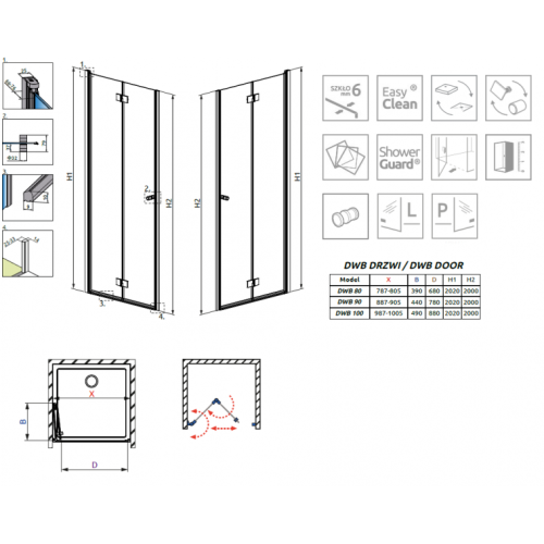 Душові двері RADAWAY Essenza New DWB 90R, 385076-01-01R