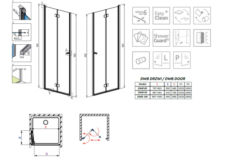 Душові двері RADAWAY Essenza New DWB 100L, 385077-01-01L